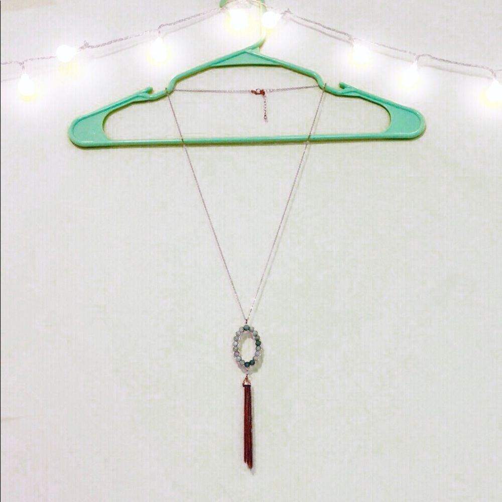 Francesca’s Necklace, Gold, Blue Beaded, Tassel